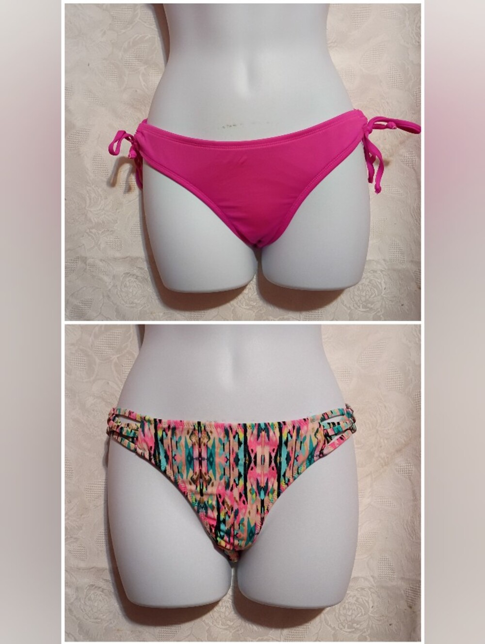 Women's 2 PC Bikini Bottom Bundle-Hot Pink & Multi-Print Sz Sm